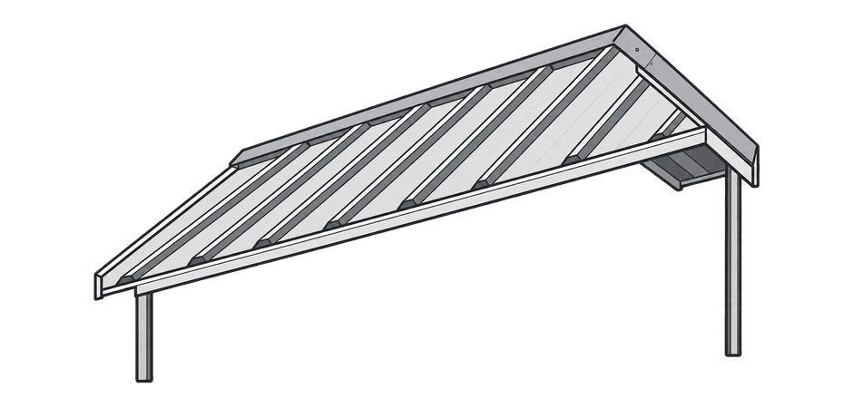 Darstellung eines Satteldachs mit Trapezblecheindeckung